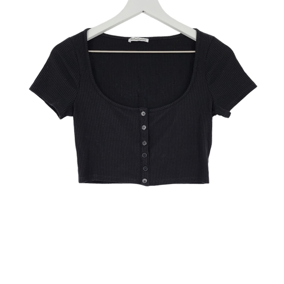 Reformation Black Ribbed Crop Top - Picture 2 of 8